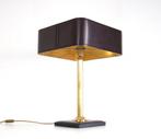 Vintage Leather Brass Desk Lamp in the Style Jacques Adnet, Ophalen of Verzenden