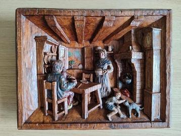 Houtsnijwerk Frankrijk hout kunstwerk handwerk kadertje beschikbaar voor biedingen
