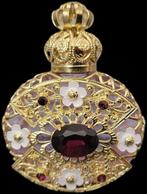 Art Deco Parfum Flesje Goudtoon Edelsteen Flacon Filigrain, Antiek en Kunst, Verzenden