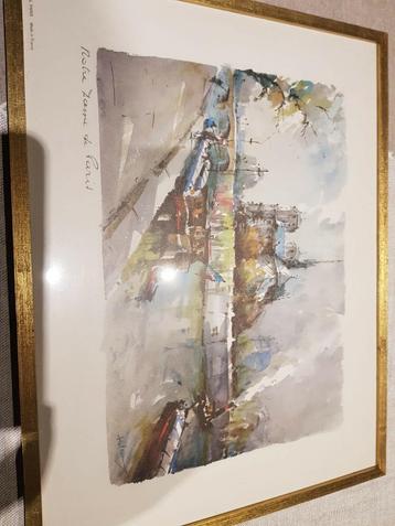 AQUARELLE NOTRE DAME DE PARIS SUR LA SEINE