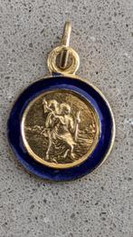 Medaillon, hanger  St Christoffel, blauw, verguld, Antiek en Kunst, Ophalen of Verzenden