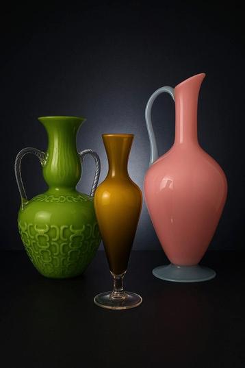 Trio vintage opaline vazen — Empoli Florence beschikbaar voor biedingen
