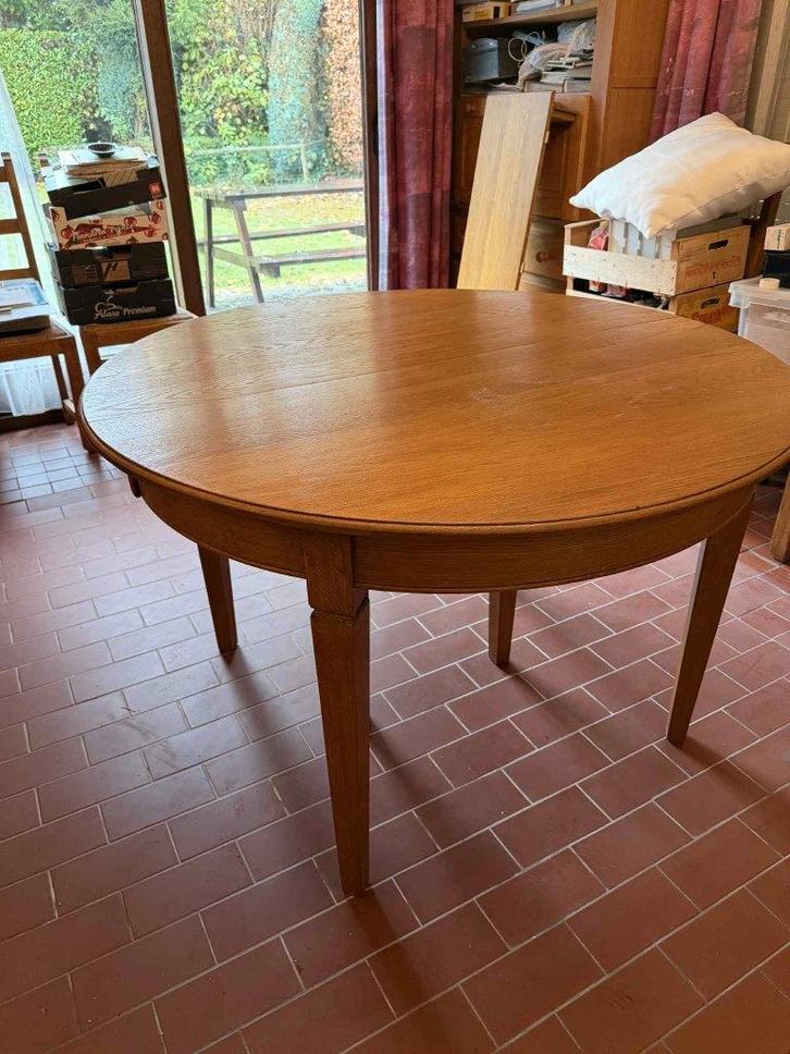 Ronde (uittrekbare) eettafel met 6 stoelen, Huis en Inrichting, Tafels | Eettafels, Gebruikt, 100 tot 150 cm, 200 cm of meer, Vijf personen of meer