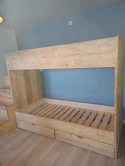 Stapelbed steigerhout, Kinderen en Baby's, Kinderkamer | Stapelbedden en Hoogslapers, Zo goed als nieuw, Stapelbed, Ophalen