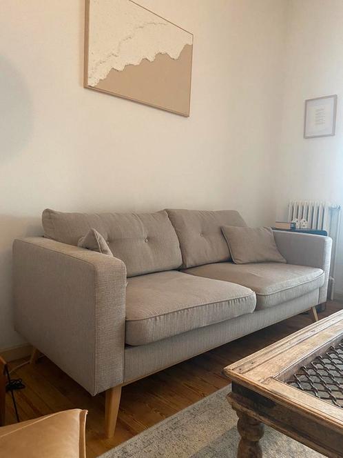 Beige bank/fauteuil, Huis en Inrichting, Zetels | Zetels, Zo goed als nieuw, Rechte bank, Driepersoons, Ophalen