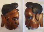 2 Afrikaanse hoofden in hout, Ophalen of Verzenden