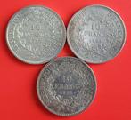 3 pièces de 10 Francs de France **90% argent**, Envoi, Argent, Série, Argent