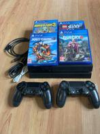 PS4 + 2 controllers + 4 games + kabels, Ophalen, Met 2 controllers, Original, 500 GB