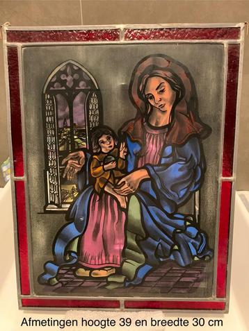 Glasraam met loden omkadering - Madonna met kind. beschikbaar voor biedingen