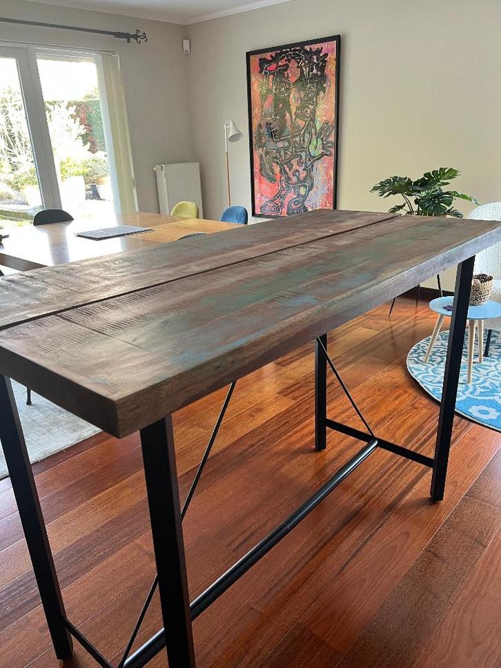 Table haute en bois massif de récupération, Maison & Meubles, Tables | Tables à manger, Comme neuf, 50 à 100 cm, 150 à 200 cm