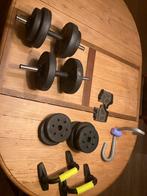Fitness gewichtheffen: stang, gewichten, handschoenen, Sport en Fitness, Fitnessmaterialen, Ophalen, Zo goed als nieuw