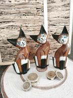 Lot 3 Petits Chats décoratifs en bois, Verzamelen, Dierenverzamelingen, Ophalen of Verzenden, Nieuw, Hond of Kat, Beeldje of Figuurtje