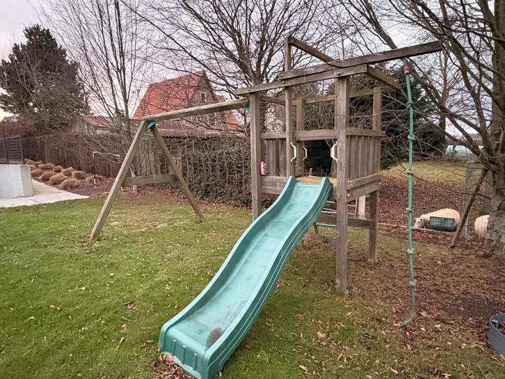 Houten Speeltoestel Jungle gym, Kinderen en Baby's, Speelgoed | Buiten | Speeltoestellen, Zo goed als nieuw, Glijbaan, Ophalen