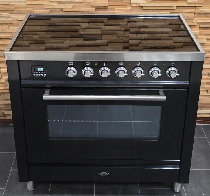 🔥Luxe Fornuis Boretti 90 cm INDUCTIE zwart 5 zones 1 oven, Elektronische apparatuur, Fornuizen, Zo goed als nieuw, Vrijstaand