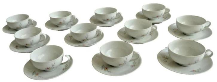 MOSA BROCANT FLORAAL ROZE GEEL 11x kop en schotel 15cl O9cm, Huis en Inrichting, Keuken | Servies, Zo goed als nieuw, Verzenden