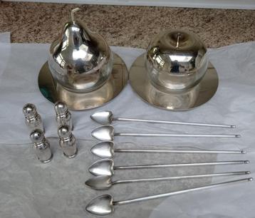 Pailles, pot à confiture et sets à sel et poivre en métal ar, Enlèvement, Argent