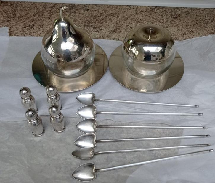 PM Italie verzilverde Rietjes, jampot en peper en zout sets, Antiek en Kunst, Antiek | Zilver en Goud, Zilver, Ophalen