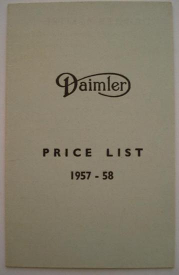 Daimler Price List 1957-58 Brochure Catalogue Prospekt beschikbaar voor biedingen