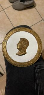 RUSSIAN SOVIET USSR PLATE STALIN BRASS ENAMEL WALL PLAQUE, Antiek en Kunst, Ophalen, Rond, Minder dan 50 cm, Minder dan 100 cm