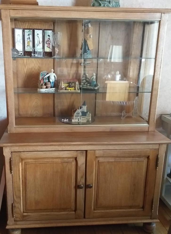 eiken vitrinekast, Huis en Inrichting, Kasten | Vitrinekasten, Gebruikt, 150 tot 200 cm, 100 tot 150 cm, 25 tot 50 cm, Met deur(en)