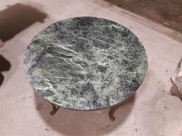 Rond antiek tafeltje : Groen marmeren blad  beschikbaar voor biedingen