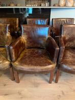 Zes mooie lederen vintage kasteelstoelen, Ophalen, Gebruikt, Bruin, Leer