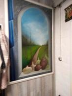 Héél groot schilderij op plaat.ingekaderd..185 op 125 cm, Ophalen, Zo goed als nieuw, Schilderij
