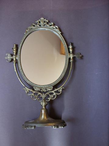 ancien miroir coiffeuse sur pied en bronze, Enlèvement, Ovale