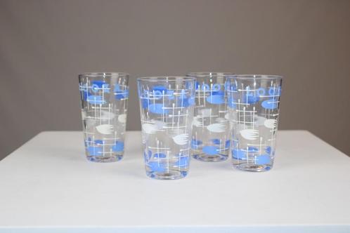 4 vintage blauwe Looza glazen, Antiek en Kunst, Curiosa en Brocante, Ophalen of Verzenden