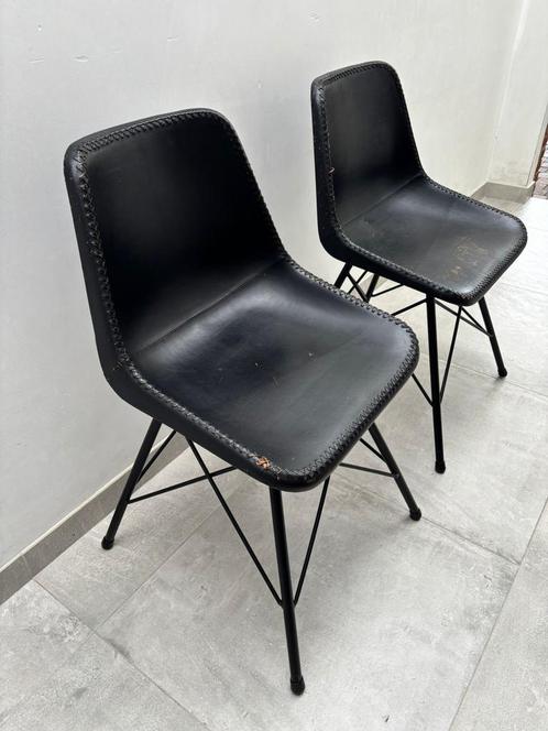 2 Maison du Monde lederen stoelen – €15 voor de set, Huis en Inrichting, Stoelen, Zwart, Ophalen