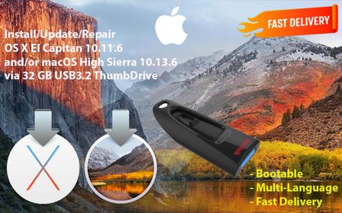 Mac OS X El Capitan 10.11.6+High Sierra 10.13.6 USB3.2 32GB, Computers en Software, Besturingssoftware, Nieuw, MacOS, Verzenden