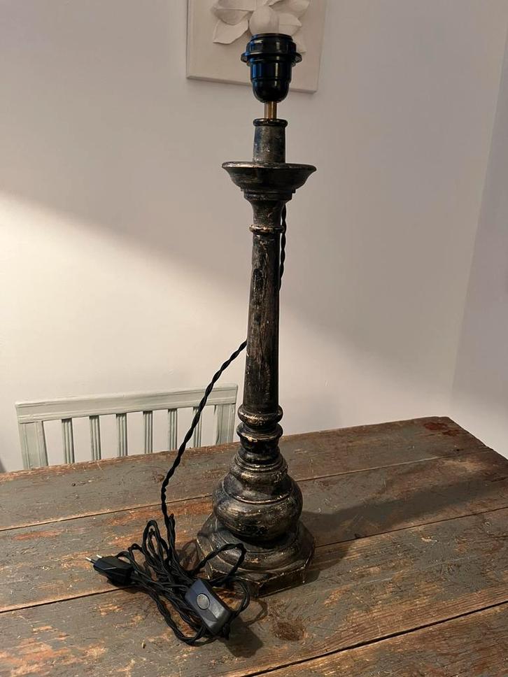ANTIEKE LAMPENVOET KLASSIEK ZWART HOUT APART, Antiek en Kunst, Antiek | Verlichting, Ophalen of Verzenden