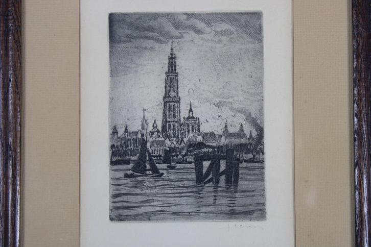 ets Schelde + kathedraal Antwerpen, Juliaan Severin, Antiek en Kunst, Kunst | Etsen en Gravures, Ophalen of Verzenden