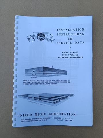 Service Manual: United UPA100 (1957) jukebox nieuw !!   beschikbaar voor biedingen