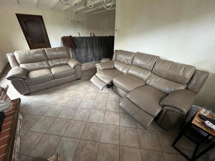 zetels 2 en 3 zit, Huis en Inrichting, Zetels | Complete zithoeken, Gebruikt, Leer, Ophalen