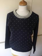 Marccain,Marc Cain blauwe sweater met parels, maat 2 (36), Kleding | Dames, Truien en Vesten, Blauw, Ophalen of Verzenden, Zo goed als nieuw