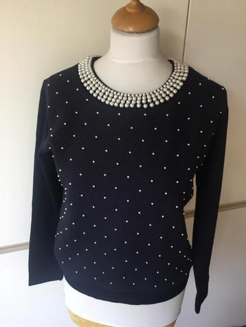 Marccain,Marc Cain blauwe sweater met parels, maat 2 (36) beschikbaar voor biedingen