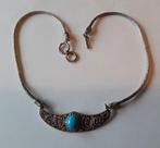 Vintage zilveren halsketting met Turquoise, Ophalen of Verzenden, Zo goed als nieuw, Zilver, Zilver