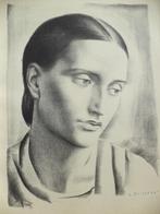 LOUIS BUISSERET étude portret studie lithografie jonge vrouw, Ophalen of Verzenden