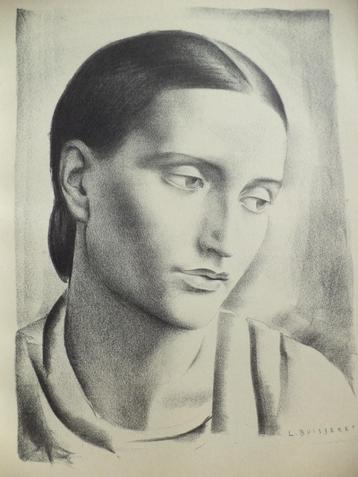 LOUIS BUISSERET, étude de portrait, lithographie, jeune femm, Enlèvement ou Envoi