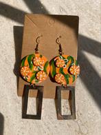 Handbeschilderde Oorbellen Fruity Orange ByJ&S🍊, Handtassen en Accessoires, Oorbellen, Overige materialen, Hangers, Nieuw, Oranje