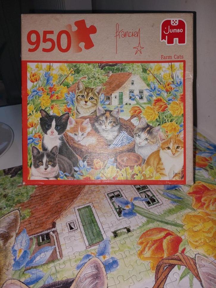 Jumbo Francien puzzel – Farm Cats – 950 stukjes – Compleet, Hobby en Vrije tijd, Denksport en Puzzels, Zo goed als nieuw, Legpuzzel