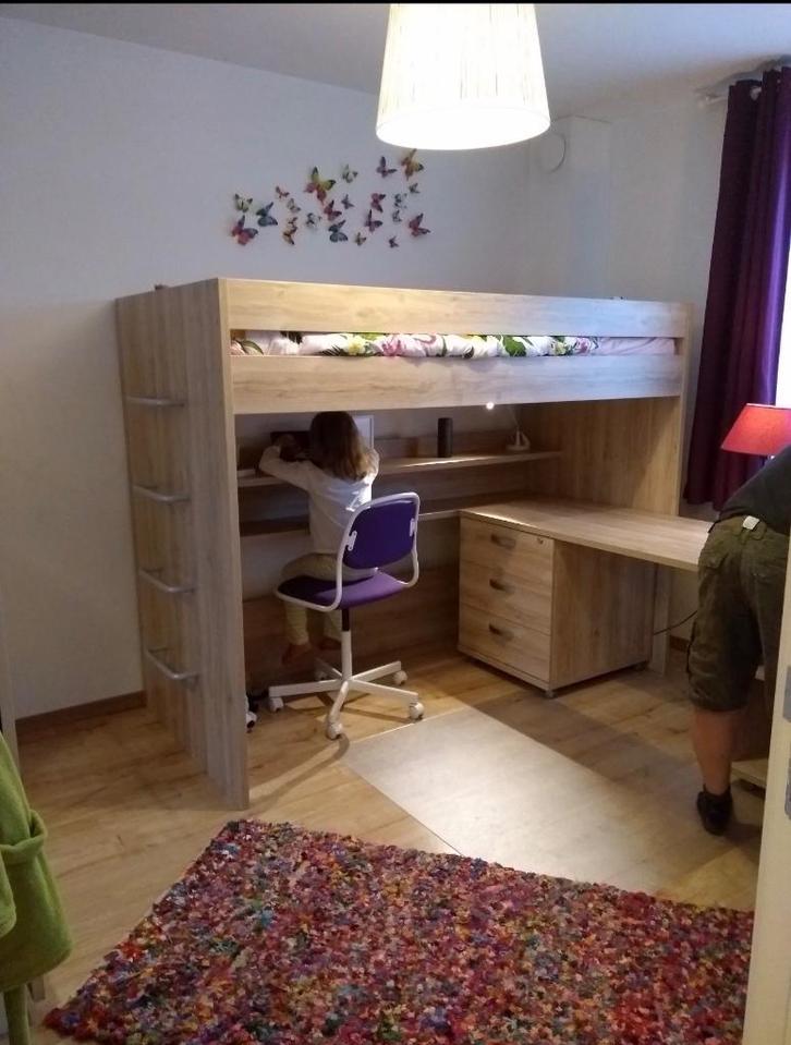 Hoogslaper + bureau, Maison & Meubles, Chambre à coucher | Lits superposés & Lits mezzanines, Comme neuf, Lit mezzanine, 100 cm