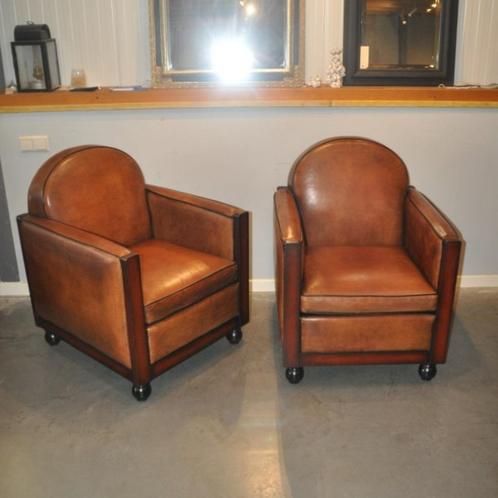 Art Deco schapenleren fauteuils van Lounge Atelier (Soulogne, Antiek en Kunst, Antiek | Meubels | Stoelen en Sofa's, Ophalen of Verzenden
