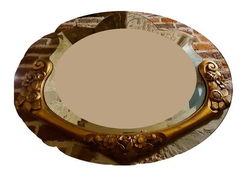Facet spiegel in bijzondere houten kader verguld, Antiek en Kunst, Antiek | Spiegels, 50 tot 100 cm, Minder dan 100 cm, Ovaal