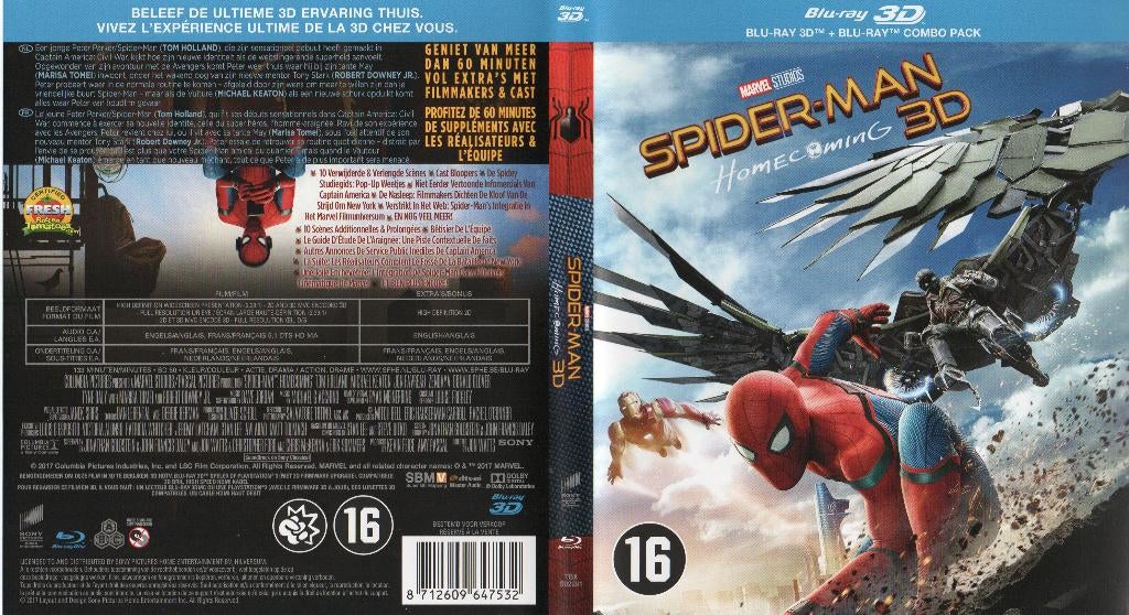 spider-man  homecoming (blu-ray 3D + blu-ray) nieuw, Cd's en Dvd's, Blu-ray, Zo goed als nieuw, Actie, 3D, Ophalen of Verzenden