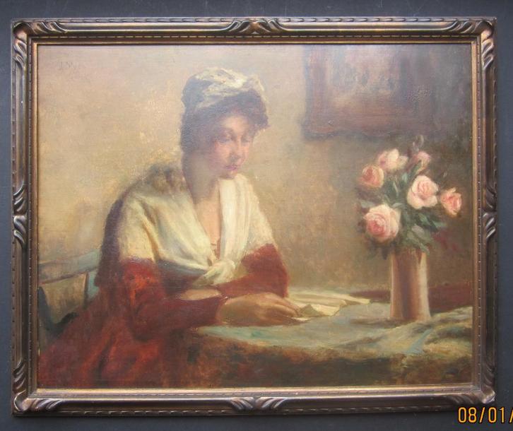 "De brief" - Jozef Mees (Gent 1898 - De Pinte 1987), Antiek en Kunst, Kunst | Schilderijen | Klassiek, Ophalen