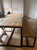 Pure Wood Design - Steigerhouten Tafel Zwart Frame met Bank, Huis en Inrichting, Tafels | Eettafels, Ophalen, Zo goed als nieuw