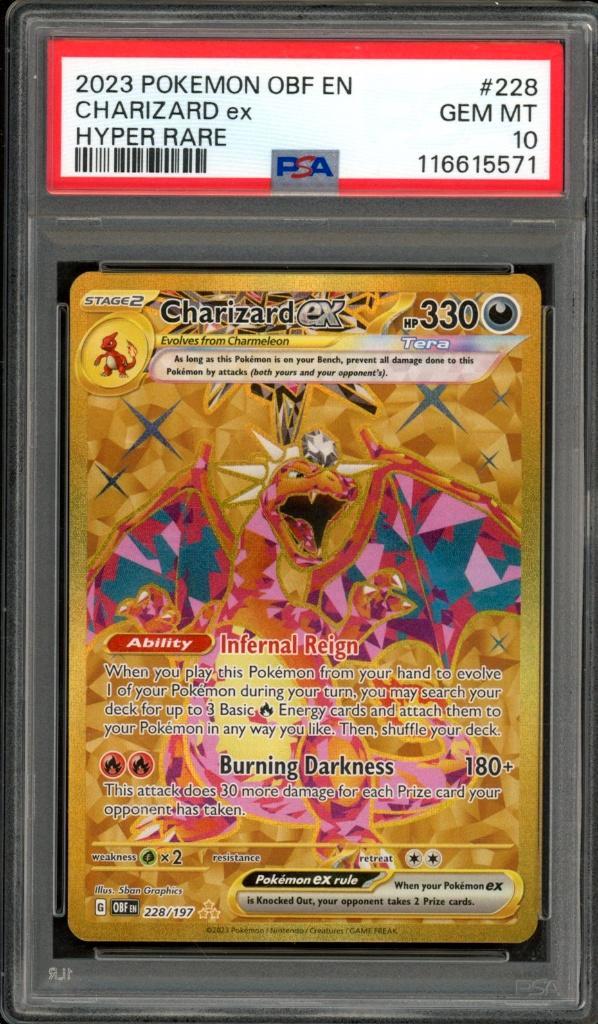 Charizard ex PSA 10 - 228/197 - Obsidian Flames 2023, Hobby en Vrije tijd, Verzamelkaartspellen | Pokémon, Zo goed als nieuw, Losse kaart
