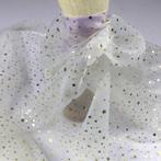 Promo! 544) 150x100cm Organza wit gouden sterretjes, 120 cm of meer, Wit, Nieuw, Ophalen of Verzenden